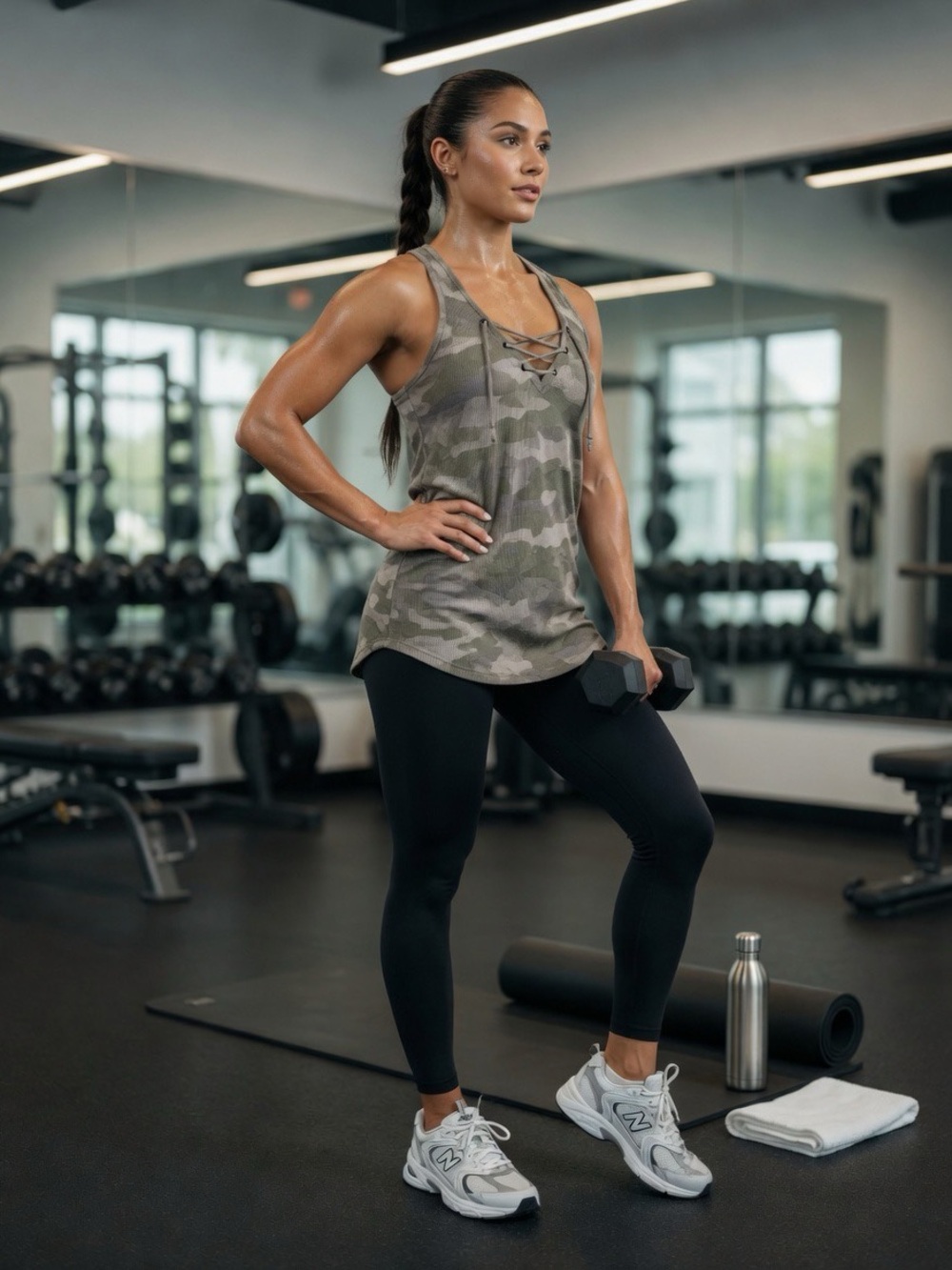 Hollister Olive Green Camo Lace-Up Tank Top